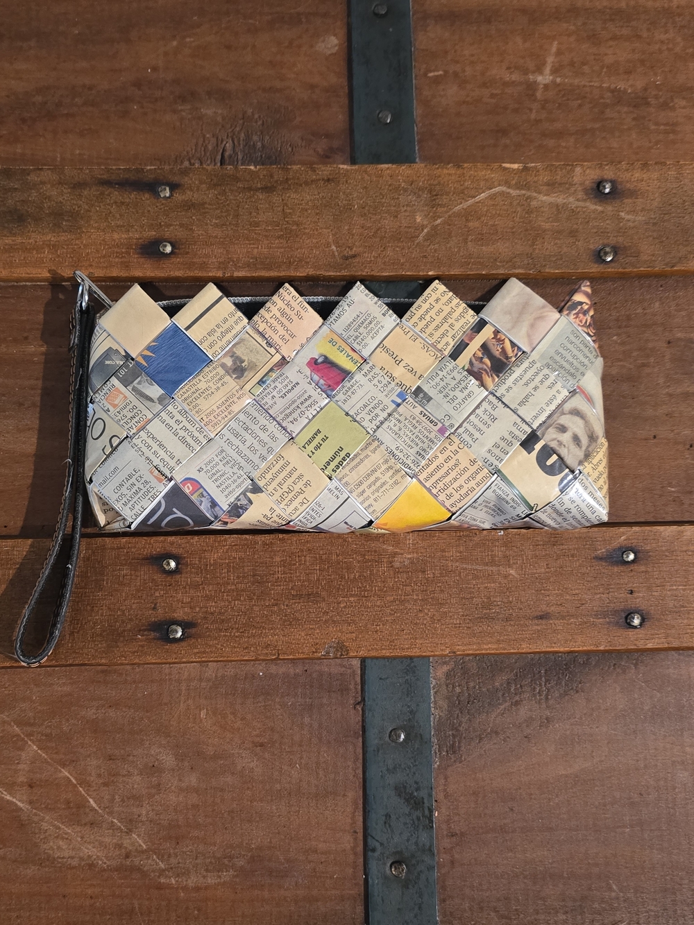 Nahui Ollin Recycled Woven Newspaper Wristlet Clutch Bag